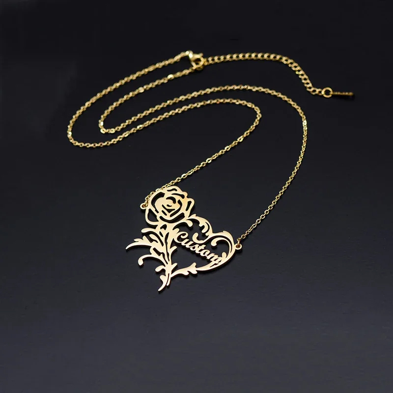 Custom Name Rose Heart Charm N - Birth Flower Necklace review and price